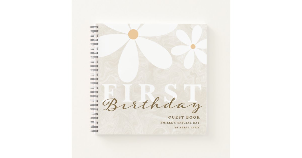 Daisy First Birthday Themed Party Guest Book | Zazzle
