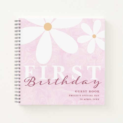Daisy First Birthday Themed Party Guest Book Pink