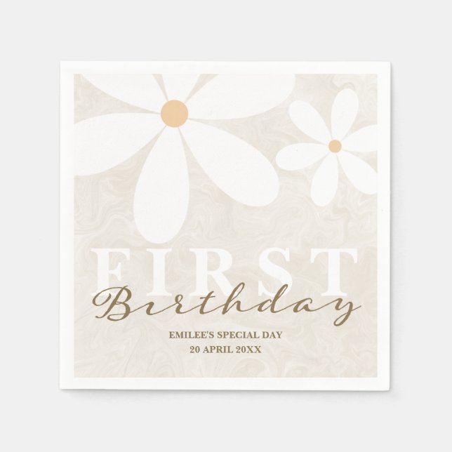 Daisy First Birthday Themed Party Napkins (Front)