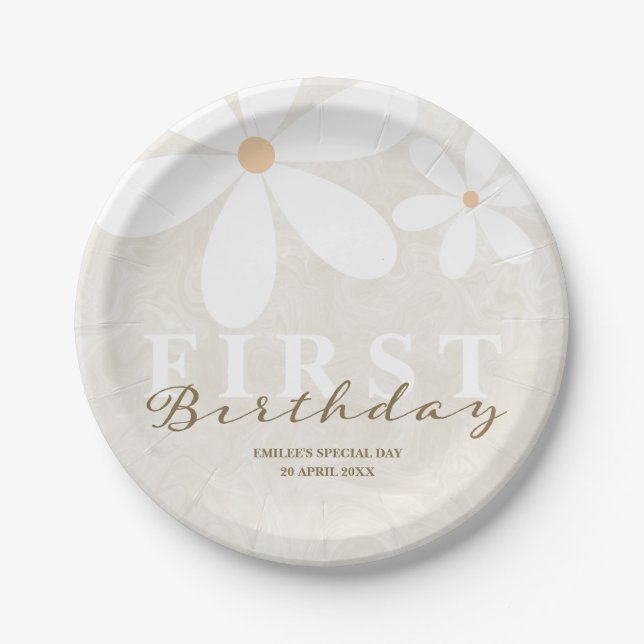 Daisy First Birthday Themed Party Paper Plates (Front)