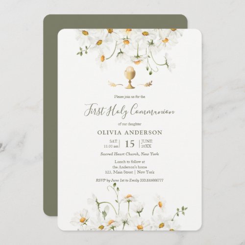 Daisy First Communion  Floral Invitation