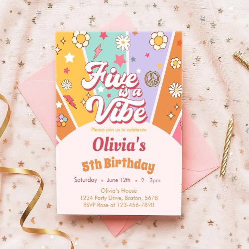 Daisy Five is a Vibe Retro 5th Birthday Invitation