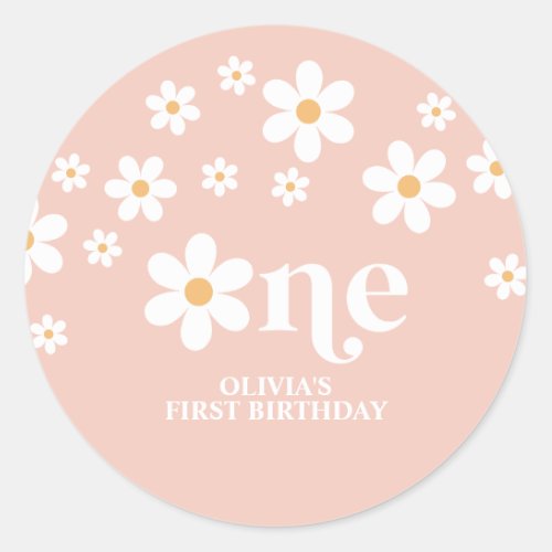 Daisy floral 1st birthday classic round sticker