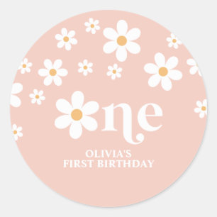 Daisy floral 1st birthday classic round sticker
