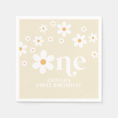 Daisy floral 1st birthday napkins