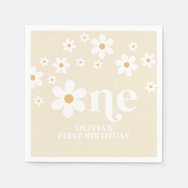 Daisy floral 1st birthday napkins (Front)
