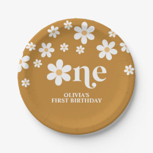 Daisy floral 1st birthday paper plates