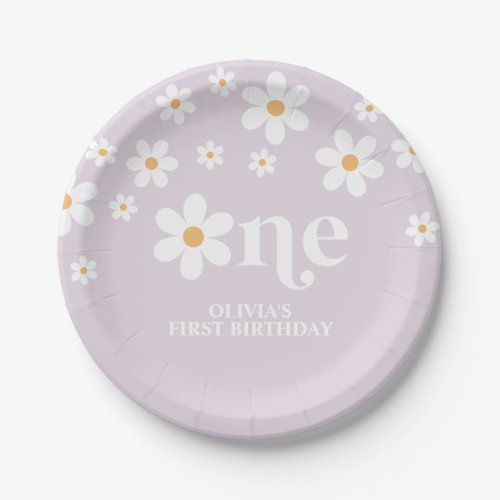 Daisy floral 1st birthday paper plates