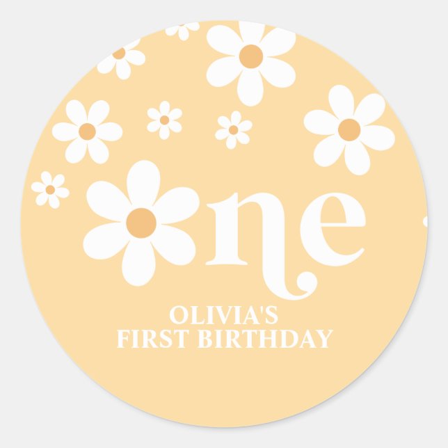 Daisy floral 1st birthday paper plates classic round sticker (Front)