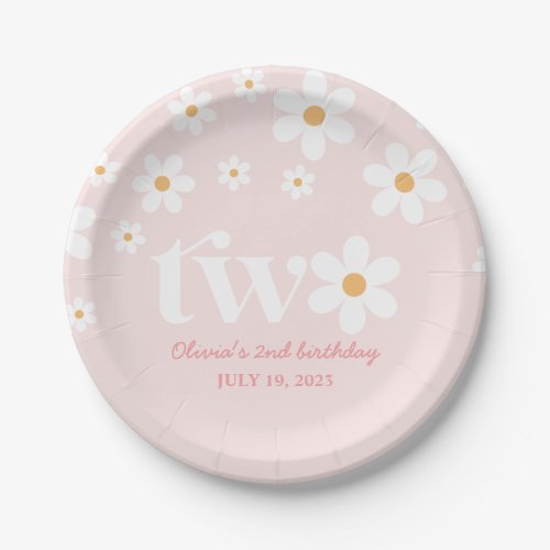 Daisy floral 2nd birthday paper plates