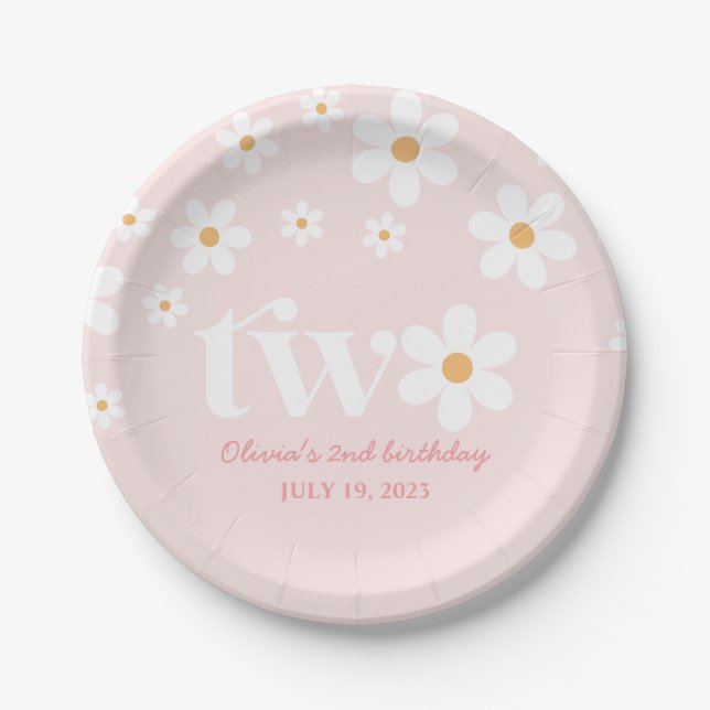Daisy floral 2nd birthday paper plates (Front)
