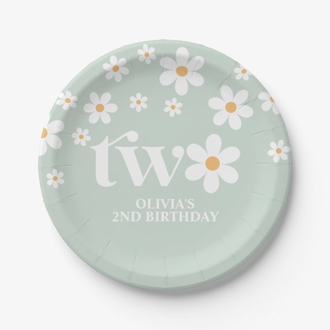 Daisy floral 2ND birthday Paper Plates (Front)