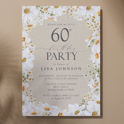 Daisy Floral 60th Birthday Party Vintage Invitation