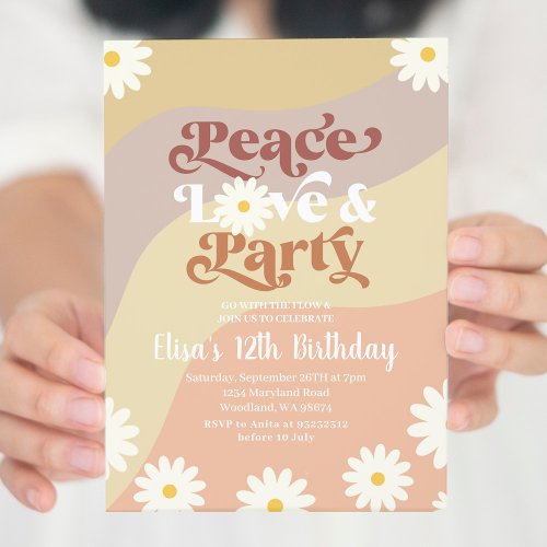 Daisy Floral ANY AGE Groovy Peace Love Party Invitation