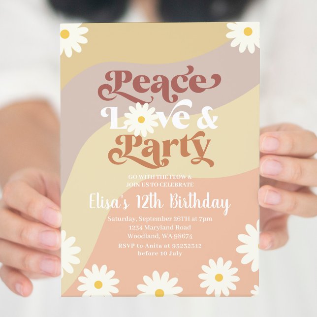 Daisy Floral ANY AGE Groovy Peace Love Party Invitation (Creator Uploaded)