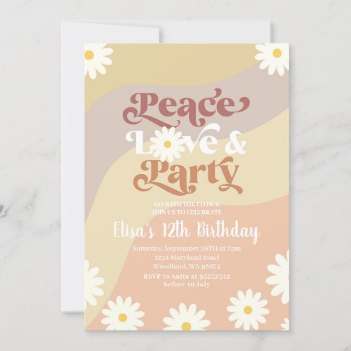 Daisy Floral ANY AGE Groovy Peace Love Party Invitation