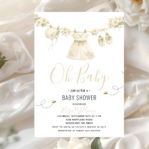 Daisy Floral Baby Shower Clothesline for Girl Invitation