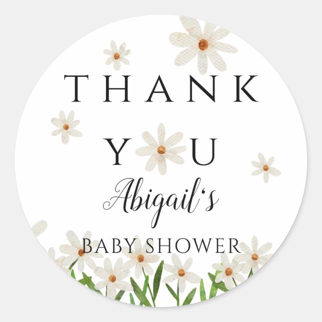 Daisy Floral Baby Shower Favor Classic Round Sticker (Front)