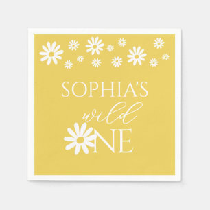 Daisy Floral Blush Wild One Girl 1st Birthday Napkins