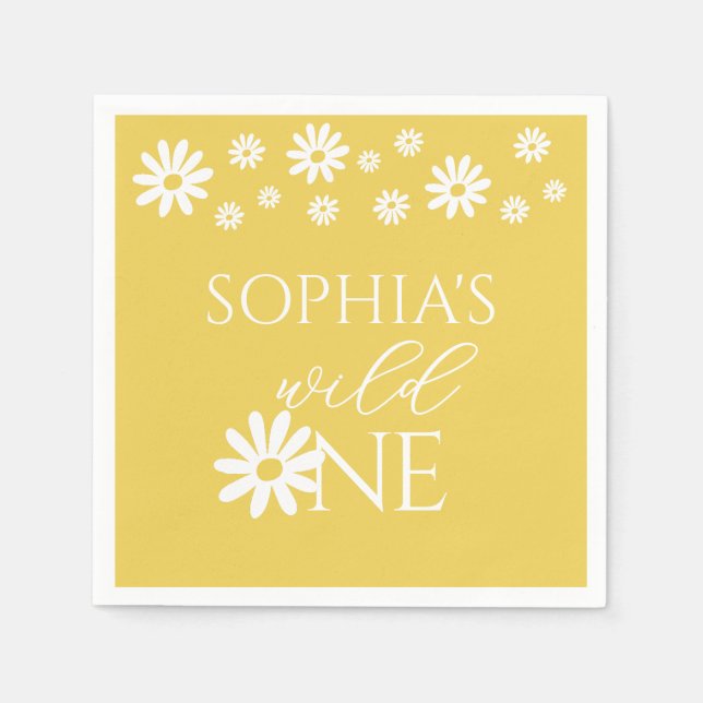 Daisy Floral Blush Wild One Girl 1st Birthday Napkins (Front)