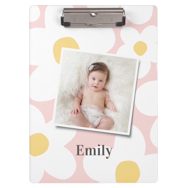 Daisy floral boho retro photo girly pink yellow clipboard (Front)
