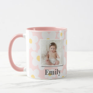 Daisy floral boho retro photo girly pink yellow mug