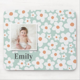 Daisy floral boho retro photo turquoise orange mouse pad