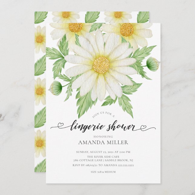 Daisy Floral Bridal Lingerie Shower Invitation (Front/Back)
