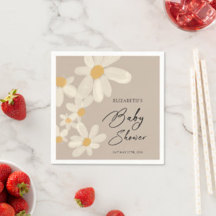 Daisy Floral Brown Baby Shower Napkins