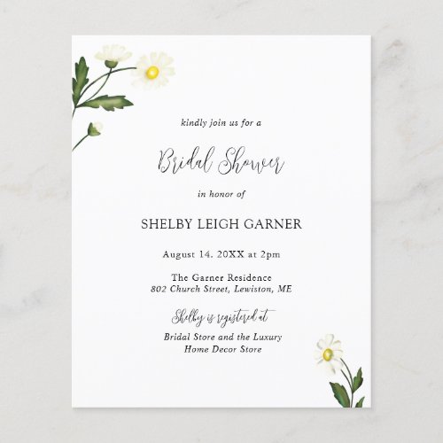 Daisy Floral Budget Bridal Shower Invitation Flyer