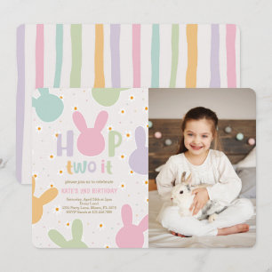 Daisy Floral Bunny 2nd Birthday Invitation