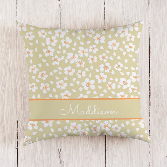 Daisy Floral Custom Name Throw Pillow (Creator Uploaded)