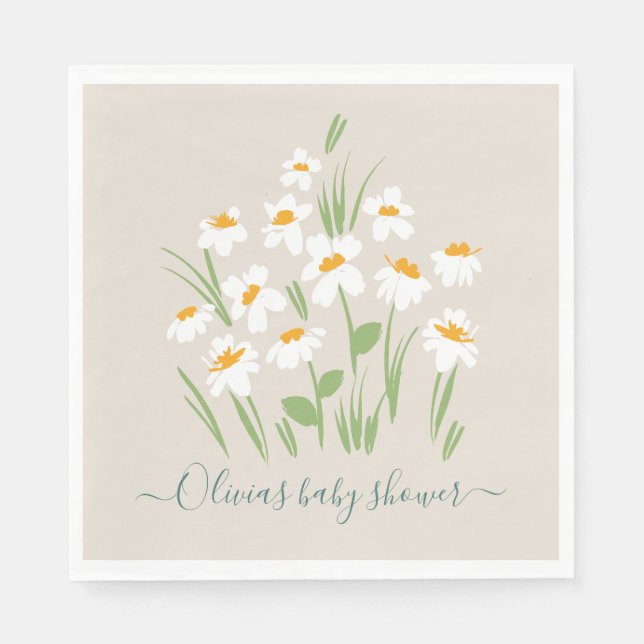 daisy floral elegant beautiful baby shower in napk napkins (Front)