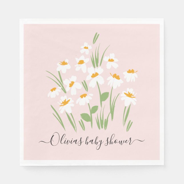 daisy floral elegant beautiful baby shower  napkins (Front)
