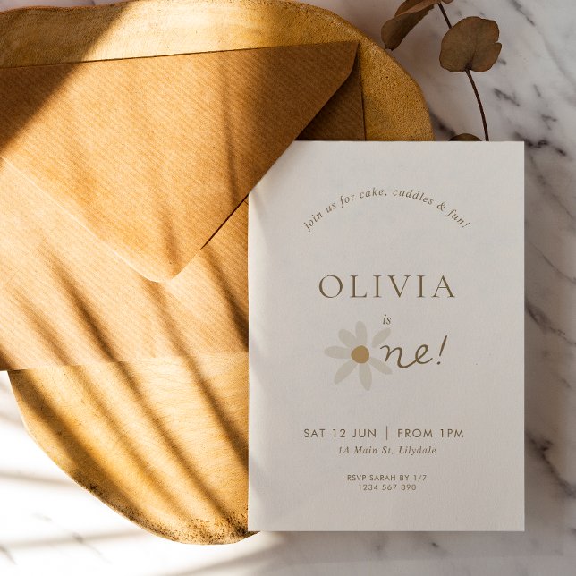 Daisy Floral First Birthday Invitation - White (Creator Uploaded)