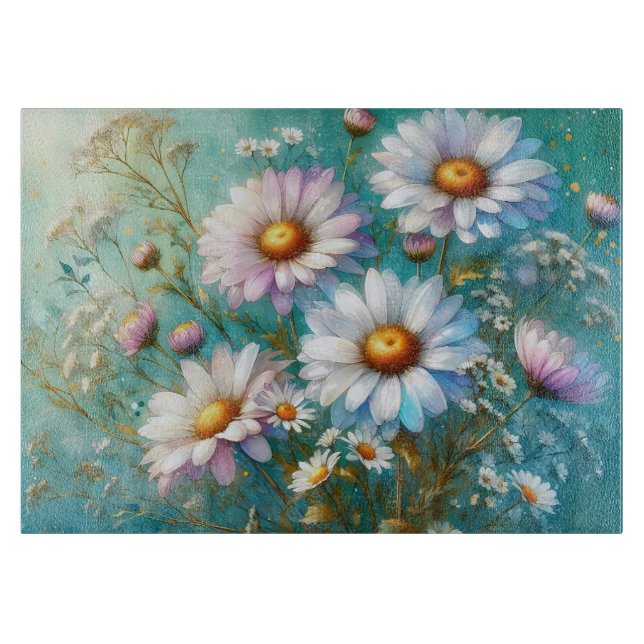 Daisy Floral Glass Cutting Board (Front)