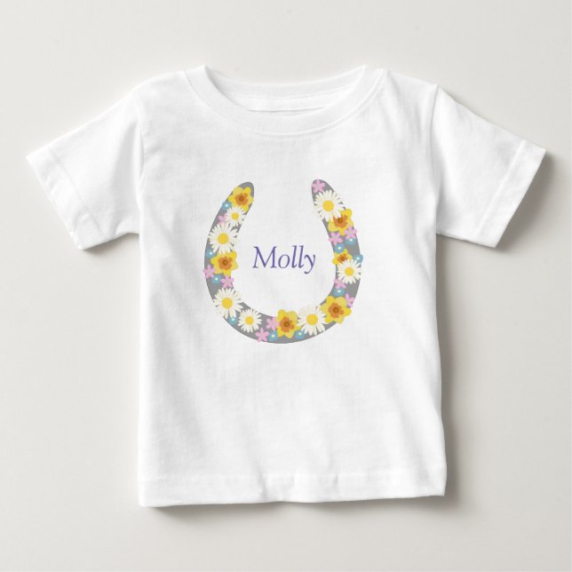 Daisy Floral Horse Shoe Garment Baby T-Shirt (Front)