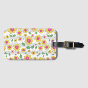 Daisy floral kids drawing happy spring cartoon luggage tag