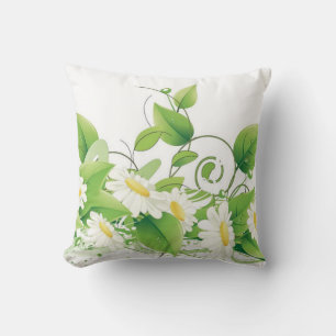 Daisy Floral Leaf Throw Pillow