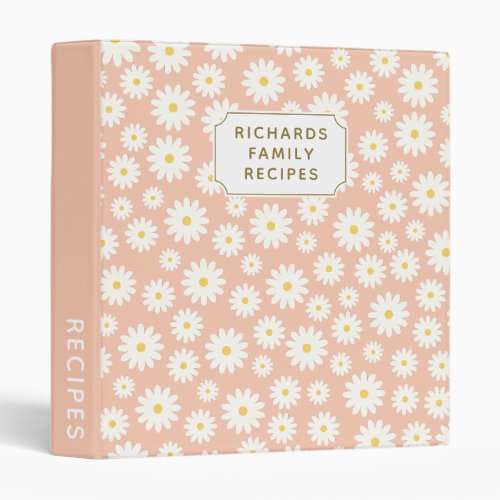 Daisy Floral Light Salmon Cookbook Family Recipe 3 Ring Binder