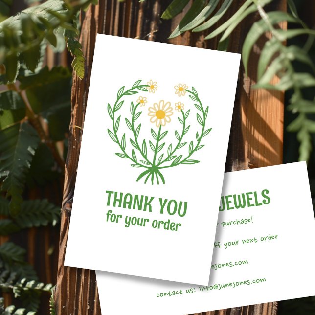 Daisy Floral Logo Chic Elegant Order Thank You  Business Card (Daily Floral Logo Chic Elegant Order Thank You for your Order Packaging Business Card
)