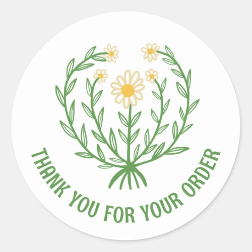 Daisy Floral Logo Chic Elegant Order Thank You  Classic Round Sticker