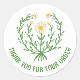 Daisy Floral Logo Chic Elegant Order Thank You Classic Round Sticker