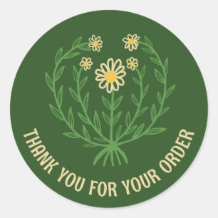 Daisy Floral Logo Chic Elegant Order Thank You Classic Round Sticker