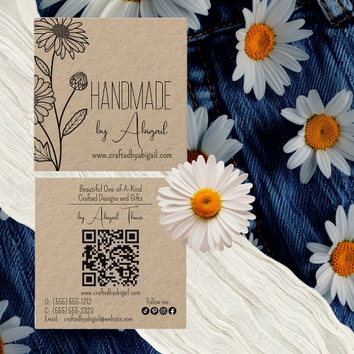 Daisy Floral Minimalist Handmade Handcrafted Square Business Card