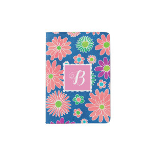 Daisy Floral Modern Script Monogram Passport Holder