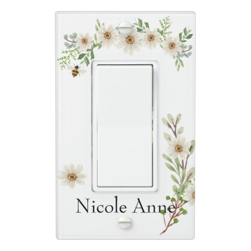 Daisy Floral Monogram Watercolor Girl Room Light Switch Cover