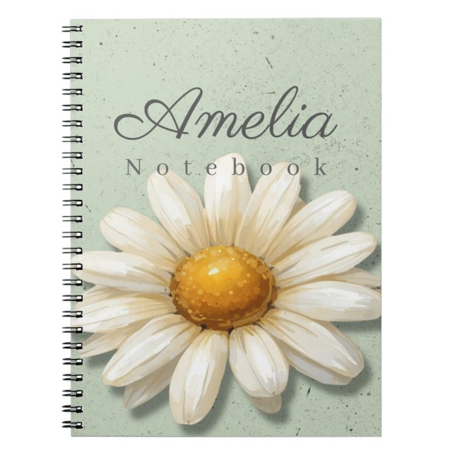 Daisy Floral Notebook Name | Sage Green Journal (Front)
