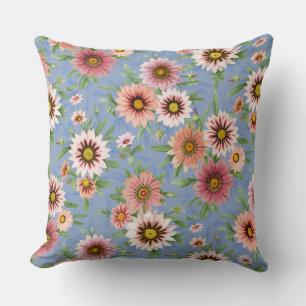 Daisy Floral on Blue Throw Pillow