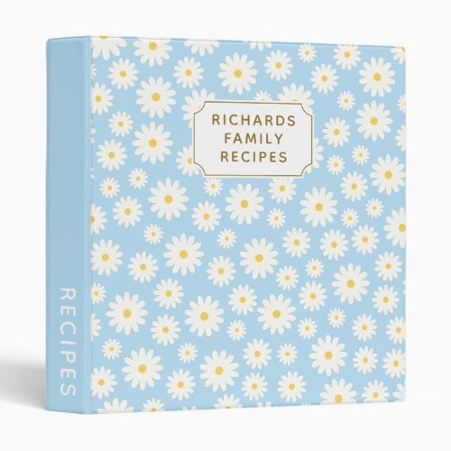 Daisy Floral Pattern Blue Cookbook Family Recipe 3 Ring Binder